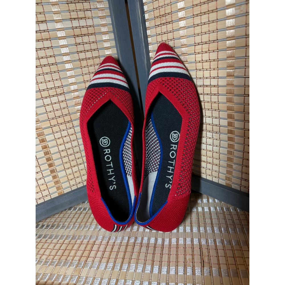 Retired Rothy's The Point in Cherry Red w/ Stripe Cap Toe - Picture 2 of 4